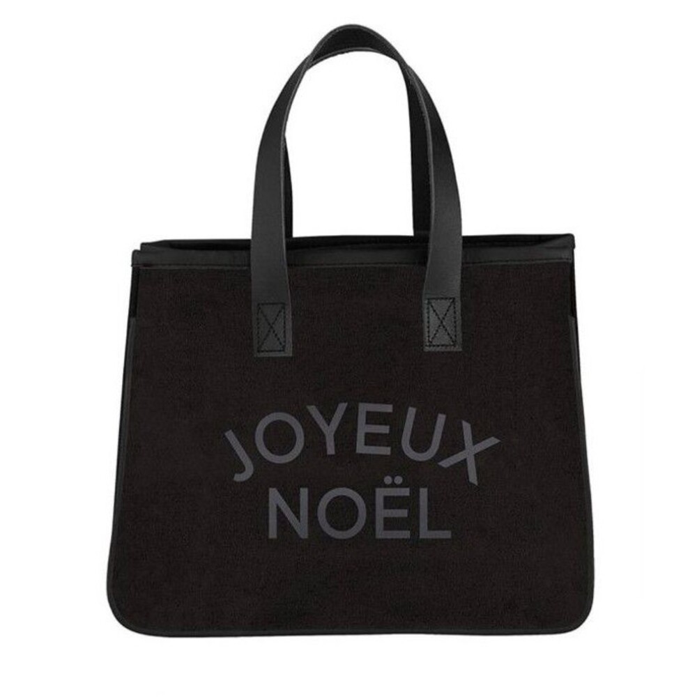 Black Mini Canvas Tote JOYEUX NOEL Leather Handles NWT